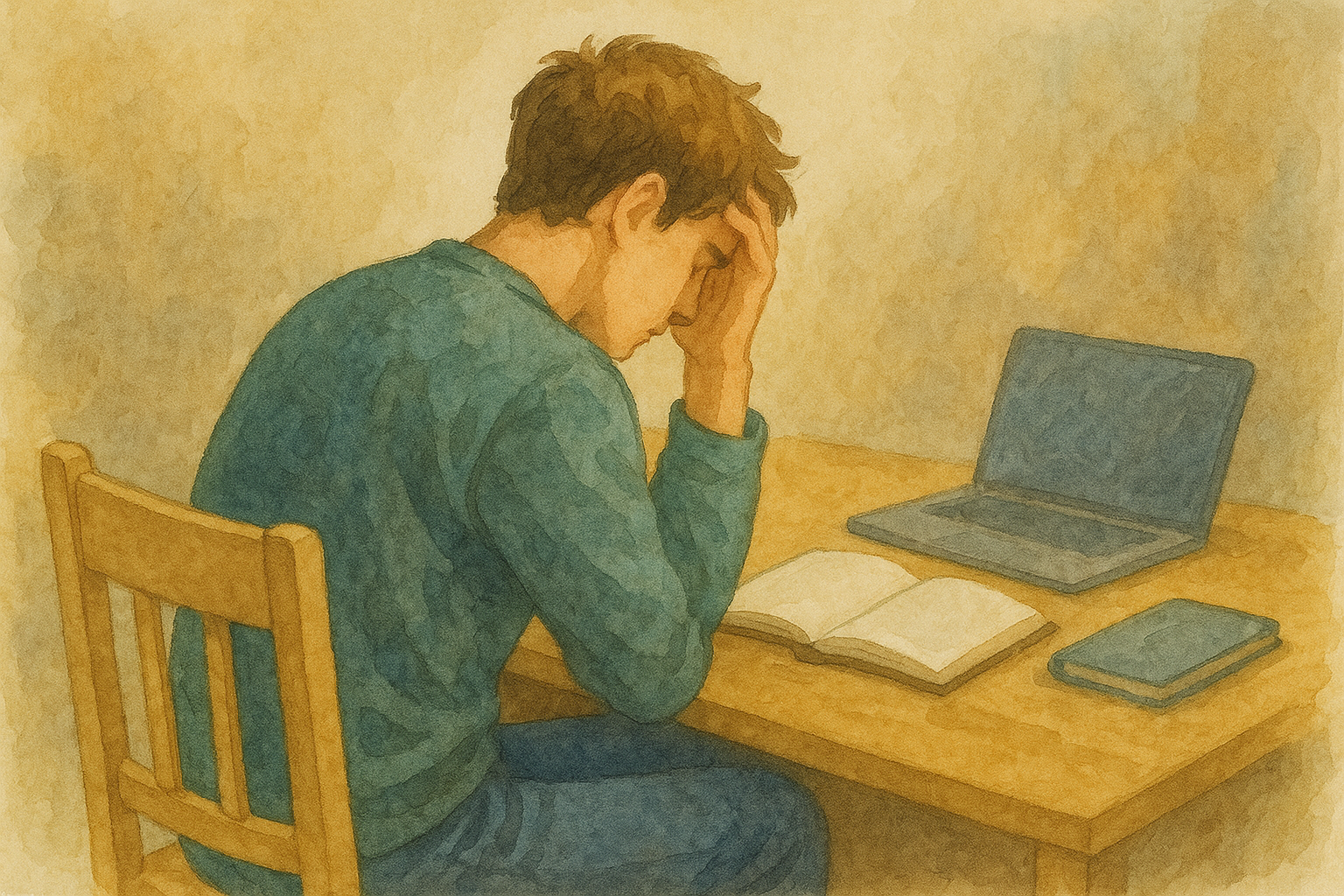 책상 앞의 사색하는 남자