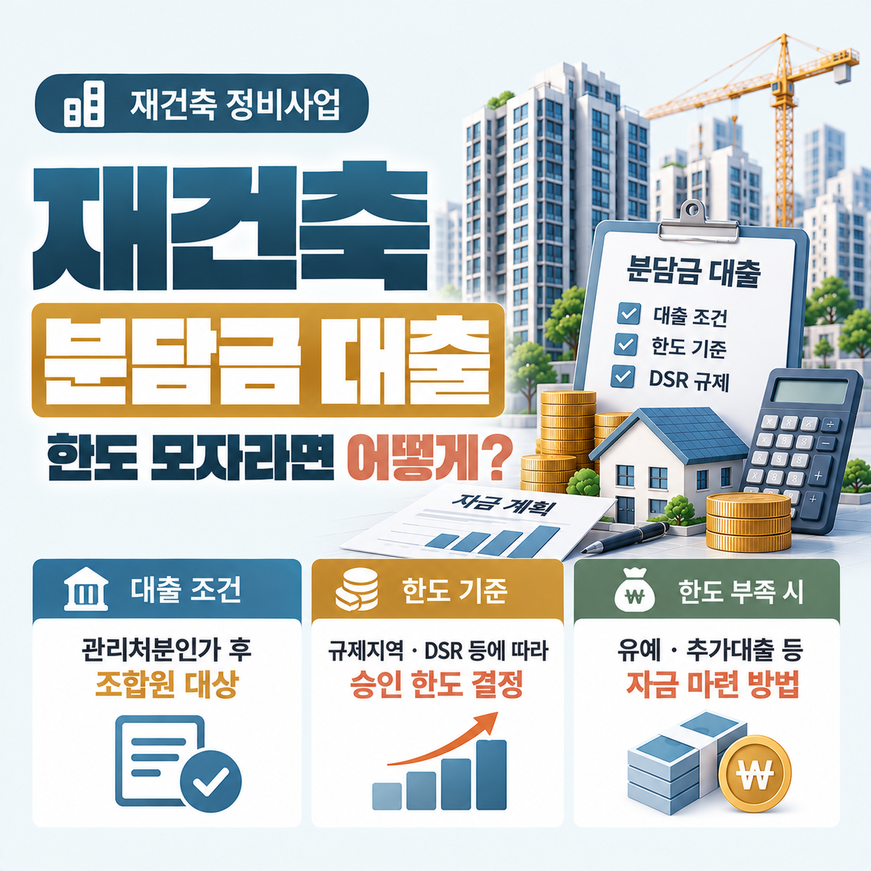 재건축 조합원이 분담금 대출 한도와 자금 마련 계획을 점검하는 모습