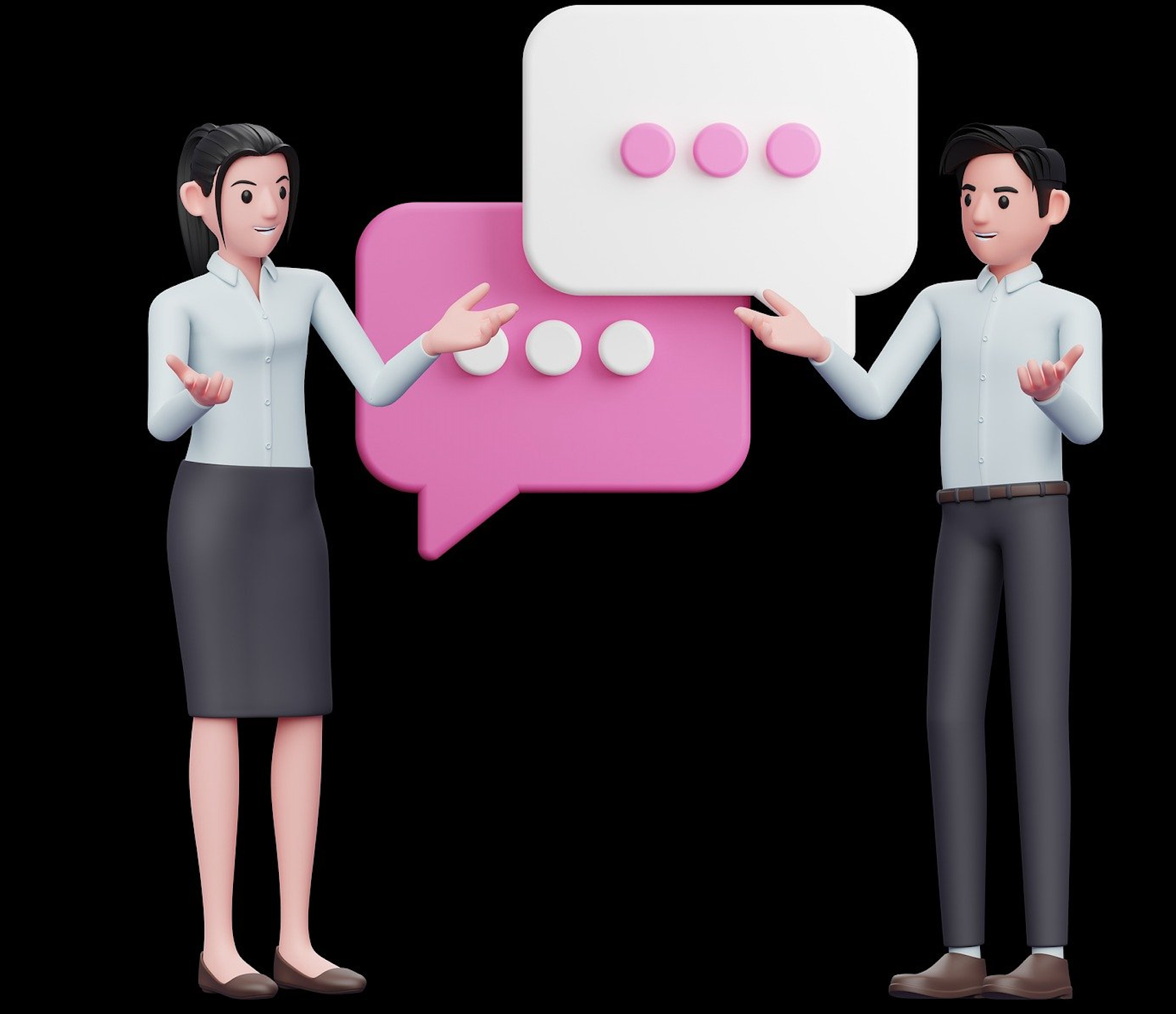 여자인형과 남자인형이 대화하는 이미지