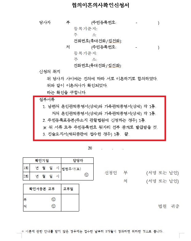 협의이혼신청서 양식 서류 다운로드 작성 방법