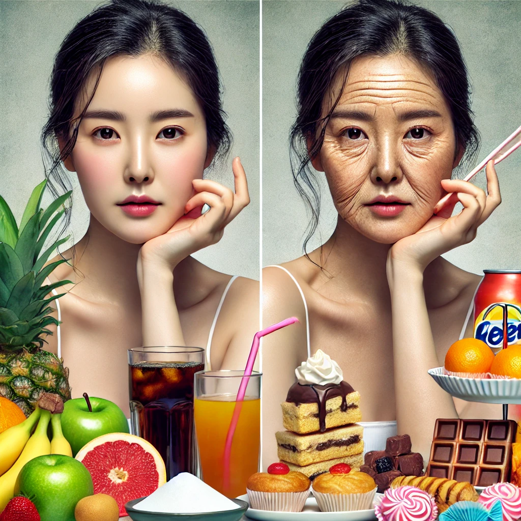 설탕과 피부 노화의 관계를 나타내는 이미지