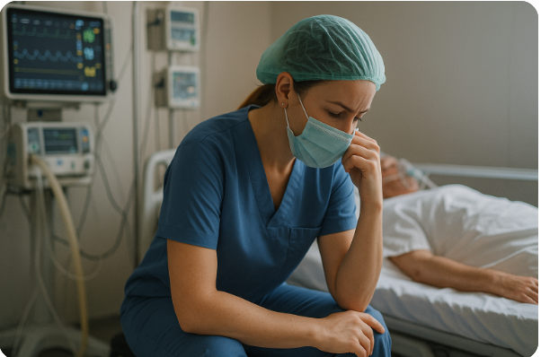 환자의 생명윤리 문제로 고민하는 간호사