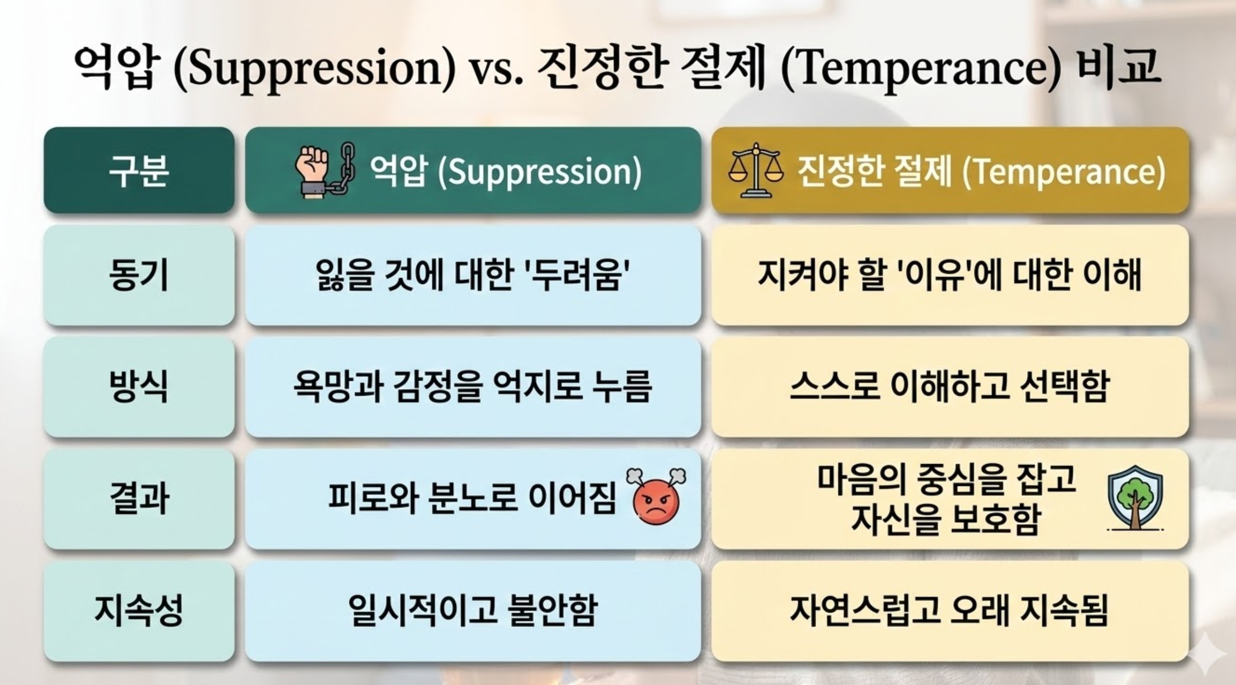 [표] 억압과 진정한 절제의 차이