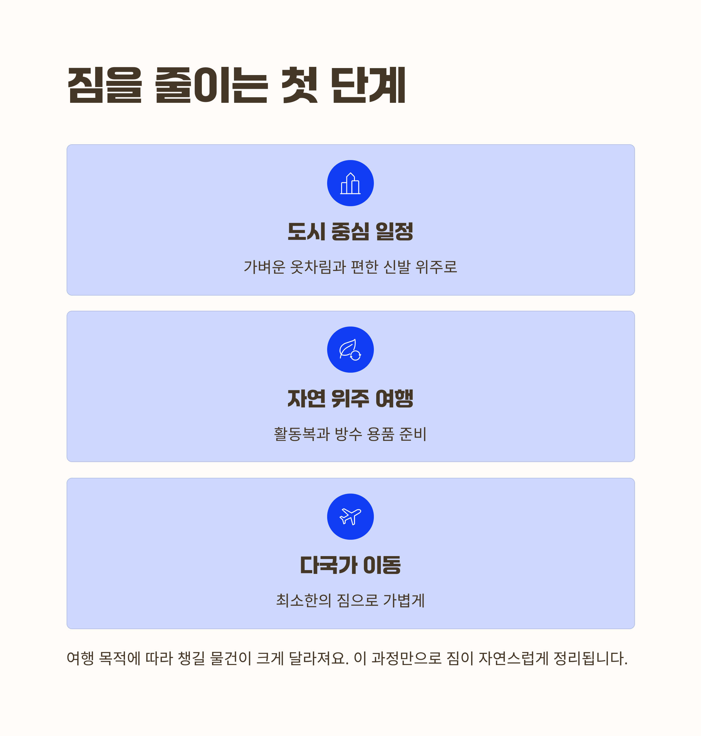 짐을 줄이는 첫 단계, 여행 컨셉 정하기