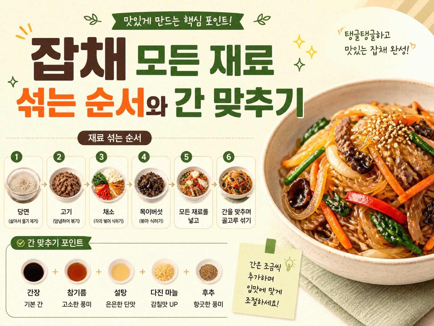 잡채 당면 불리는 시간과 맛있는 요리 순서