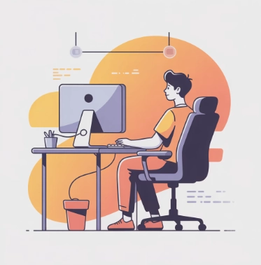 허리통증 완화습관5 - 바른자세로 일하는 모습 예시 일러스트