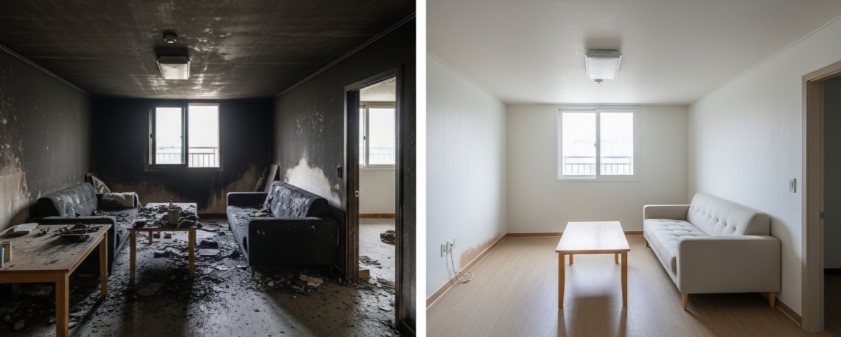 대전 화재복구 작업 전과 후 모습