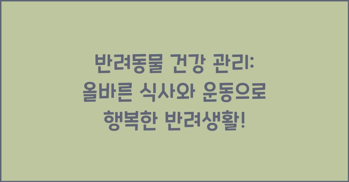 반려동물 건강 관리: 올바른 식사와 운동