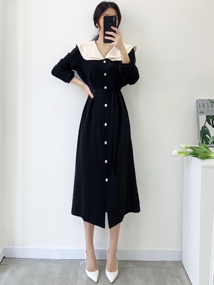 프릴 빅 카라 결혼식 하객 정장 고급 롱 원피스