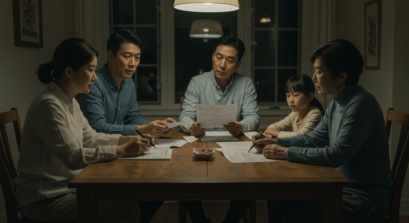 가족이 건강보험 환급 대상 여부를 확인하며 이야기하는 장면 3