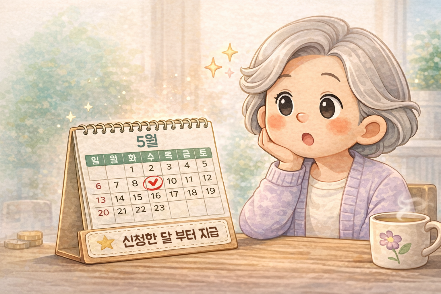 기초연금 재신청 시 언제부터 지급되는지 신청한 달 기준으로 설명하는 이미지