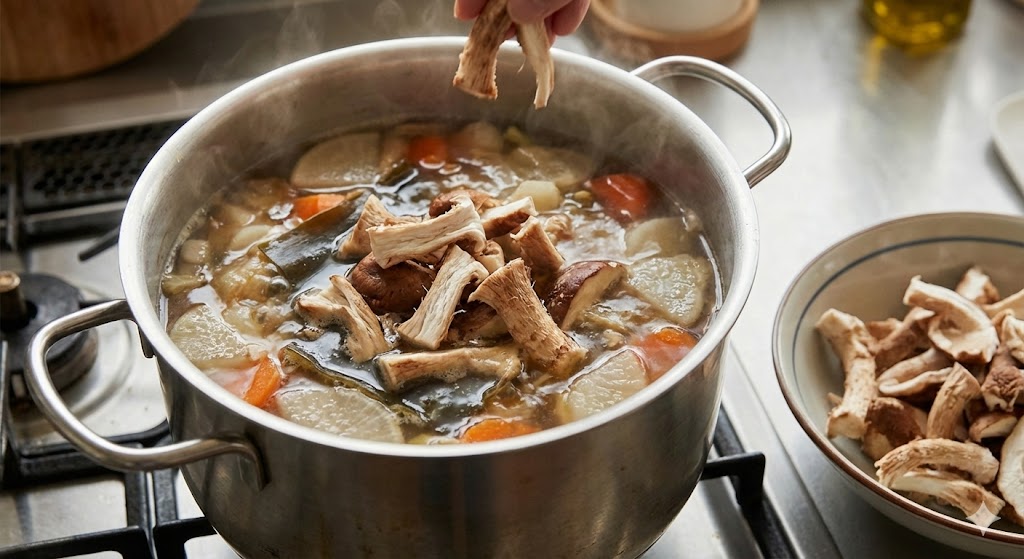 버섯 갓보다 면역 활성 성분이 더 밀집된 표고버섯 밑동을 버리지 않고 활용해 항암 효과를 극대화한 고영양 식재료