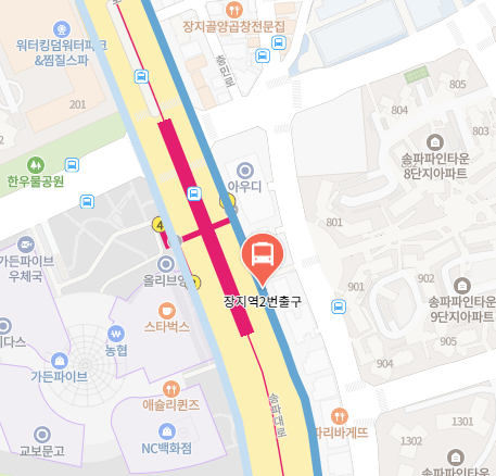 장지역2번출구에서 인천공항 리무진 공항버스(6600번) 지도 위치