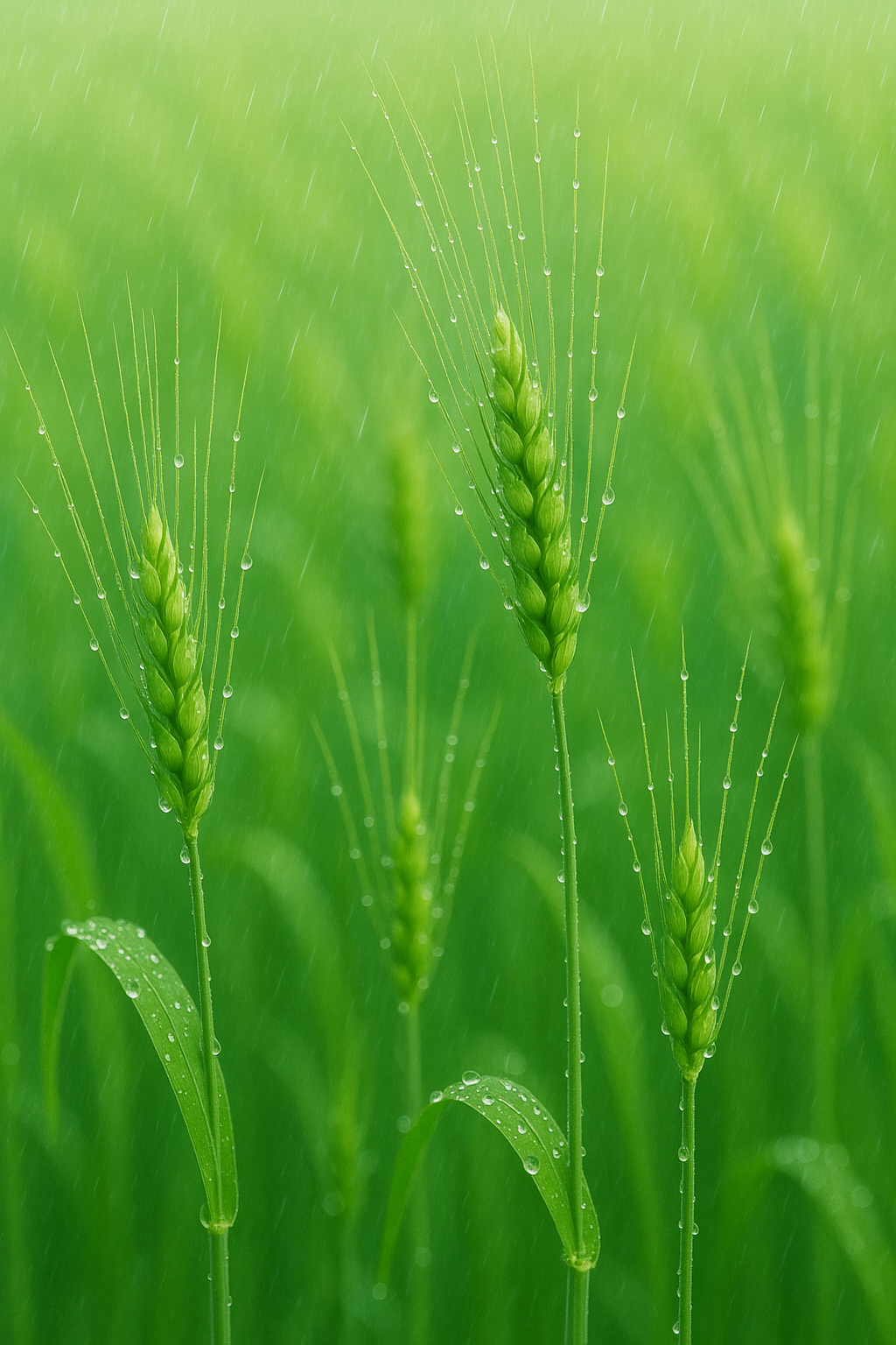 빗 방울 맺은 보리받 이상적이고 예날 생각 나는 그림