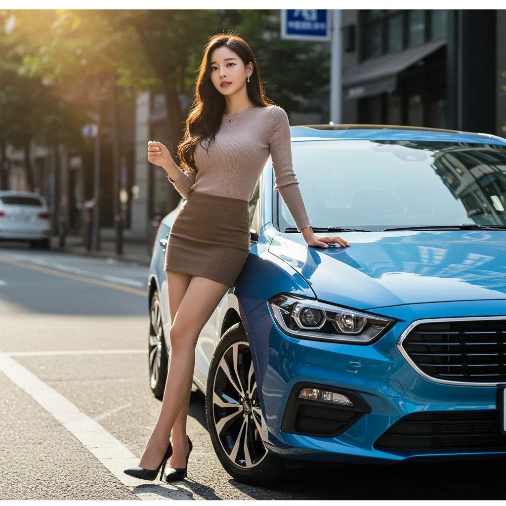 장기렌트카_기대고 있는_젊은 여성