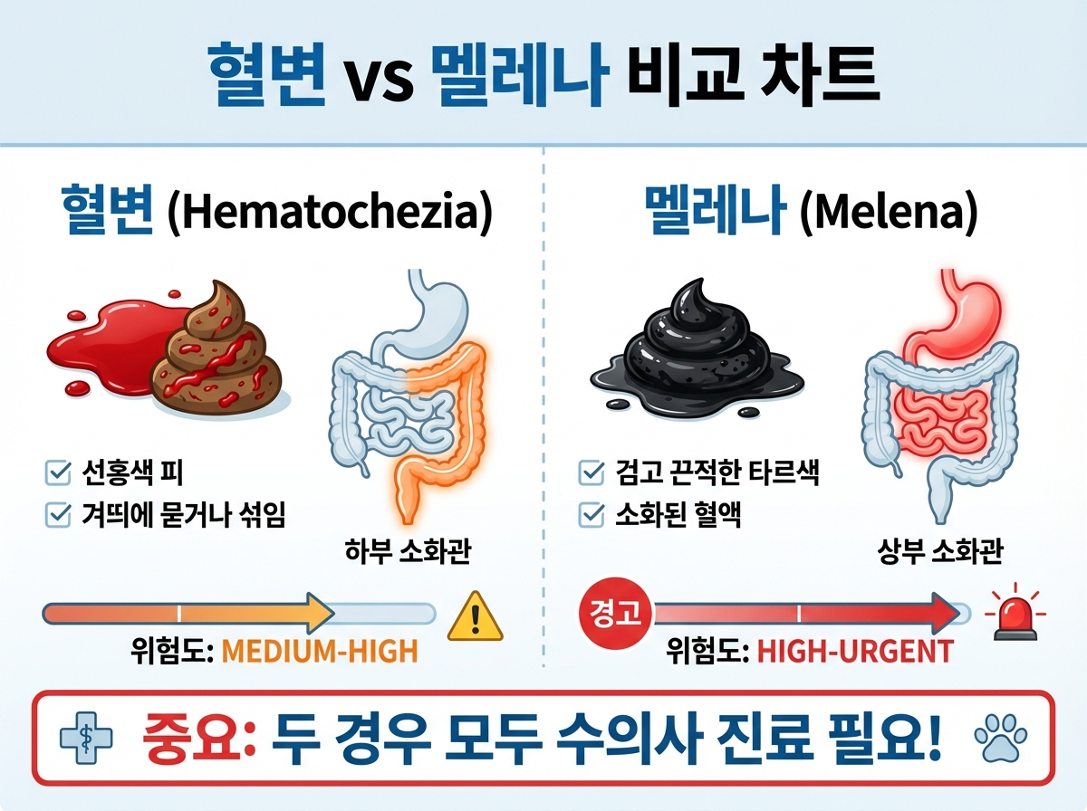 강아지 혈변 vs 멜레나 비교