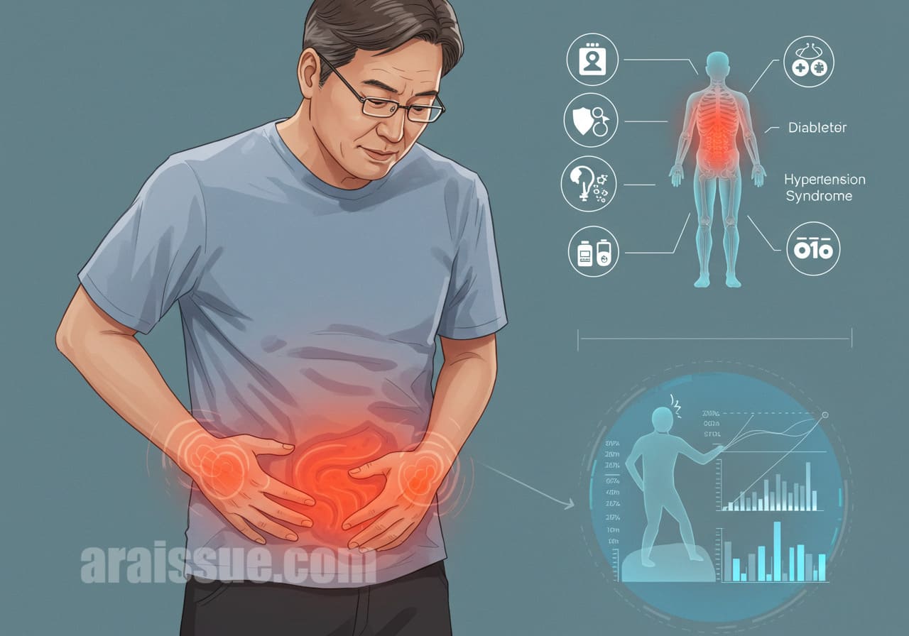 염증이 다양한 질병과 연결되는 상황을 표현한 이미지