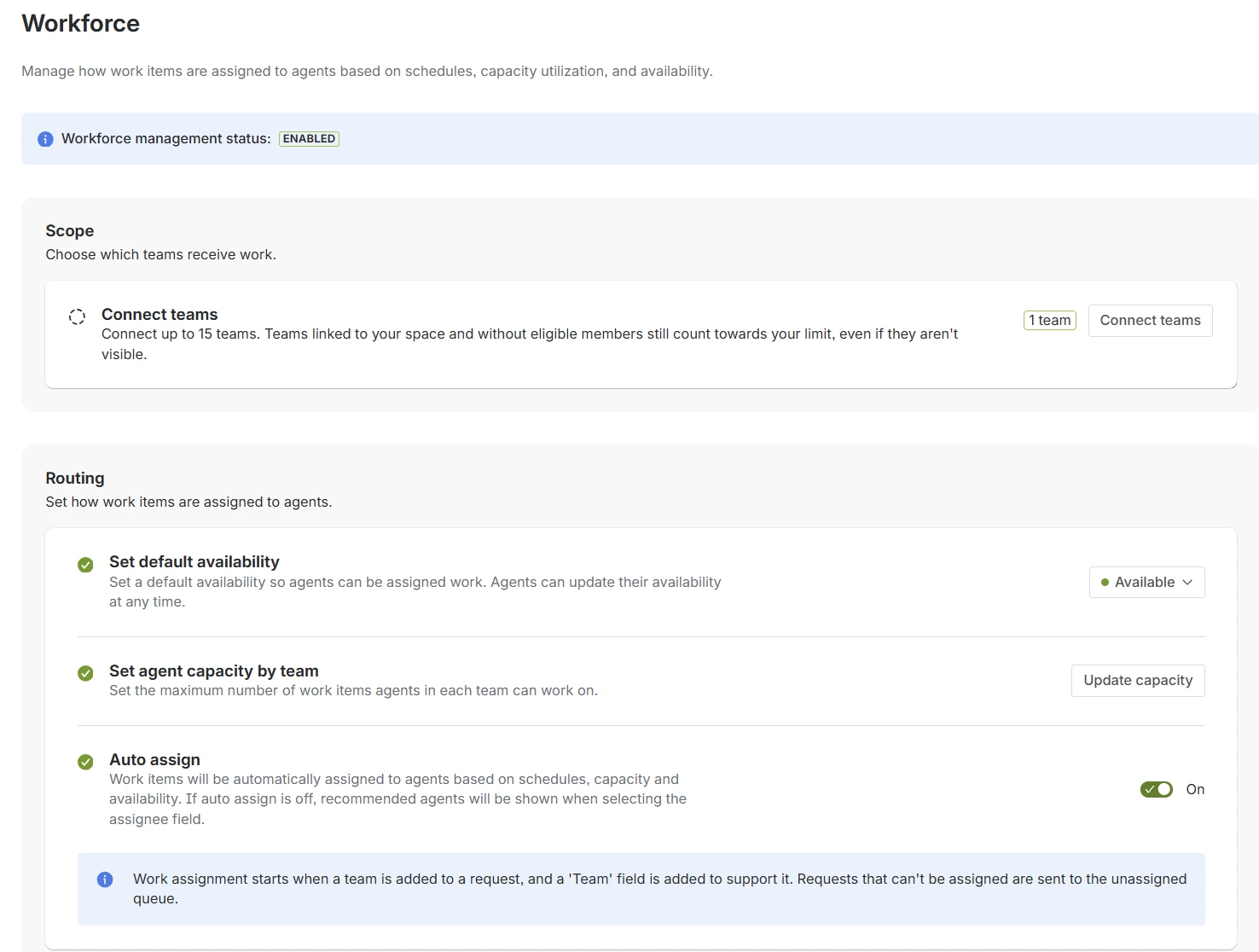 Workforce Management 활성화 토글
