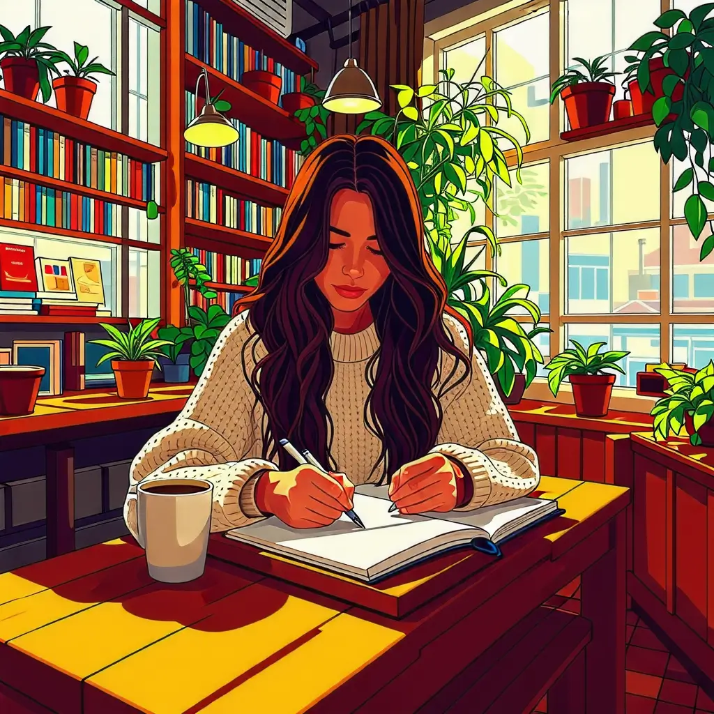 까페에서 글쓰기를 하는 여성