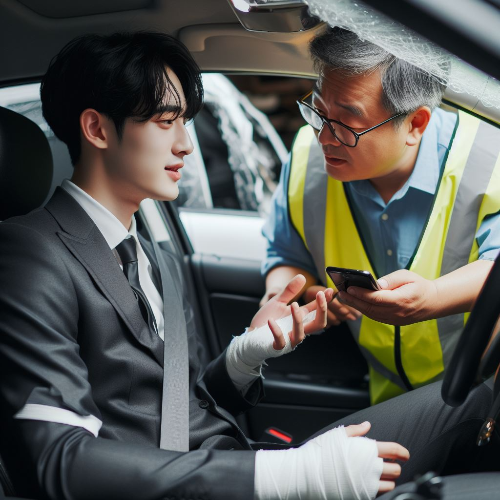 교통사고가-나서-경찰과-대화중인-사람