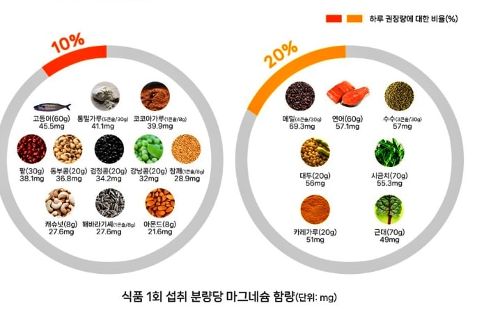식품1회-섭취-분량당-마그네슘-함량