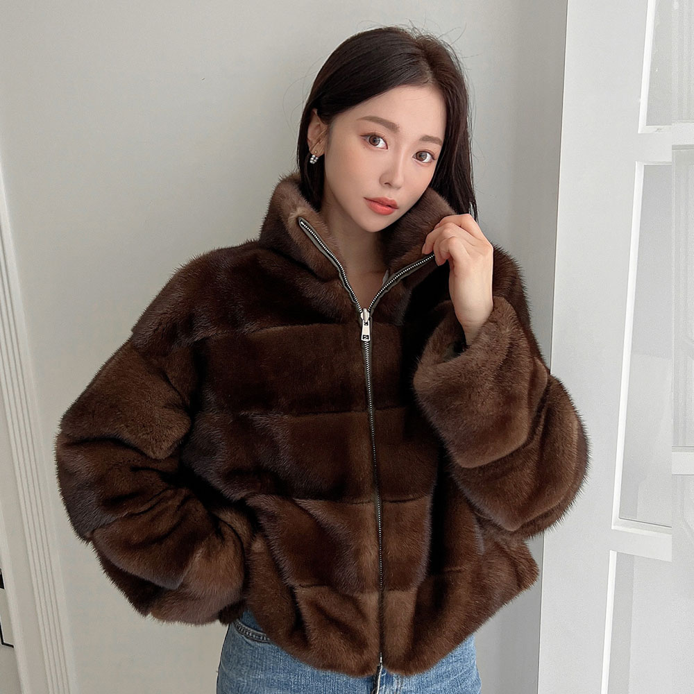 리버시블 호리젠탈 밍크 자켓 양면 모피 퍼 패딩 코트