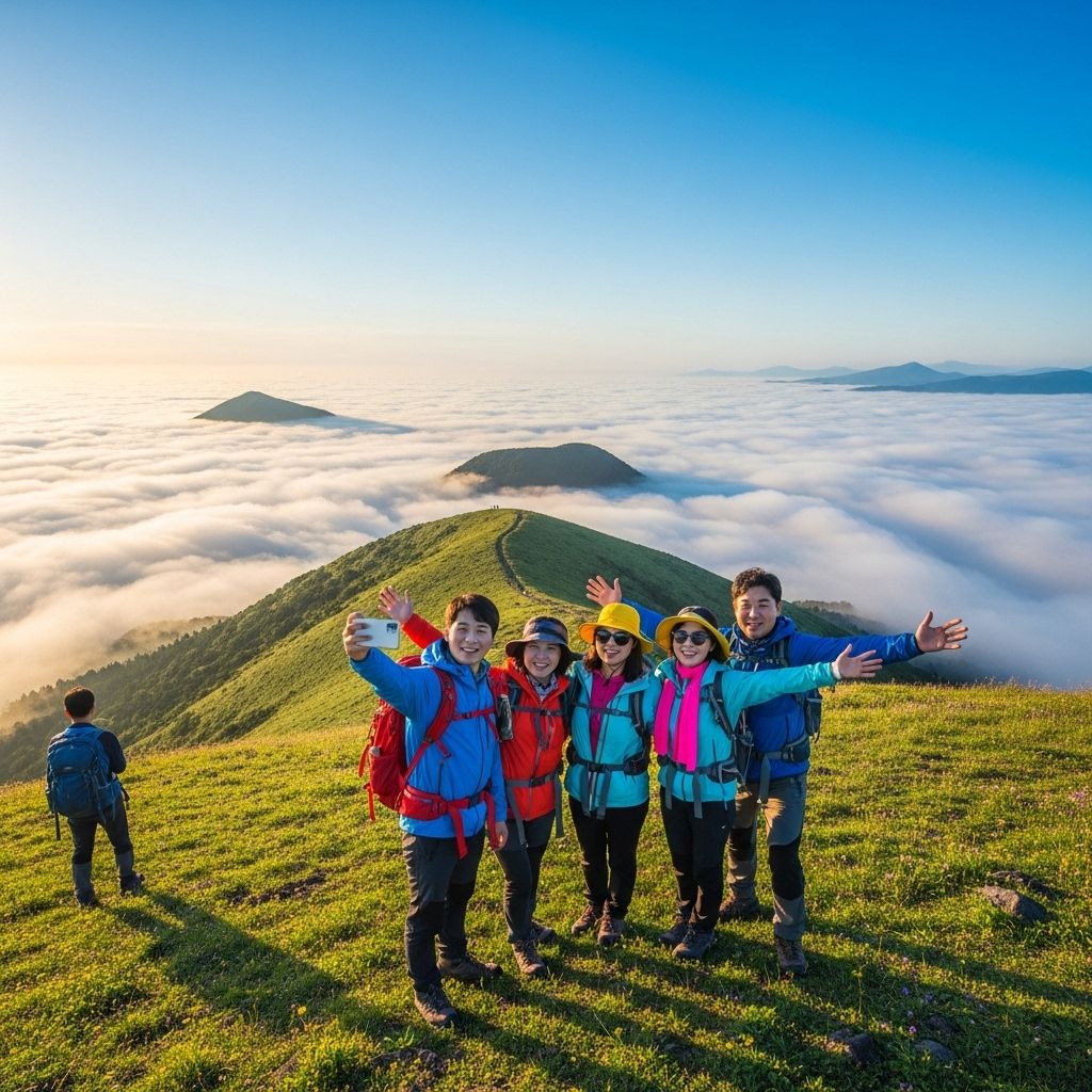 경차 사랑카드, 제주도 오름에 오른 등산객들