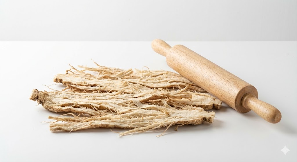 더덕을 두드려 조직을 연하게 함으로써 사포닌 성분의 용출을 돕고 식감을 극대화하여 영양 흡수를 원활하게 하는 전통 손질법