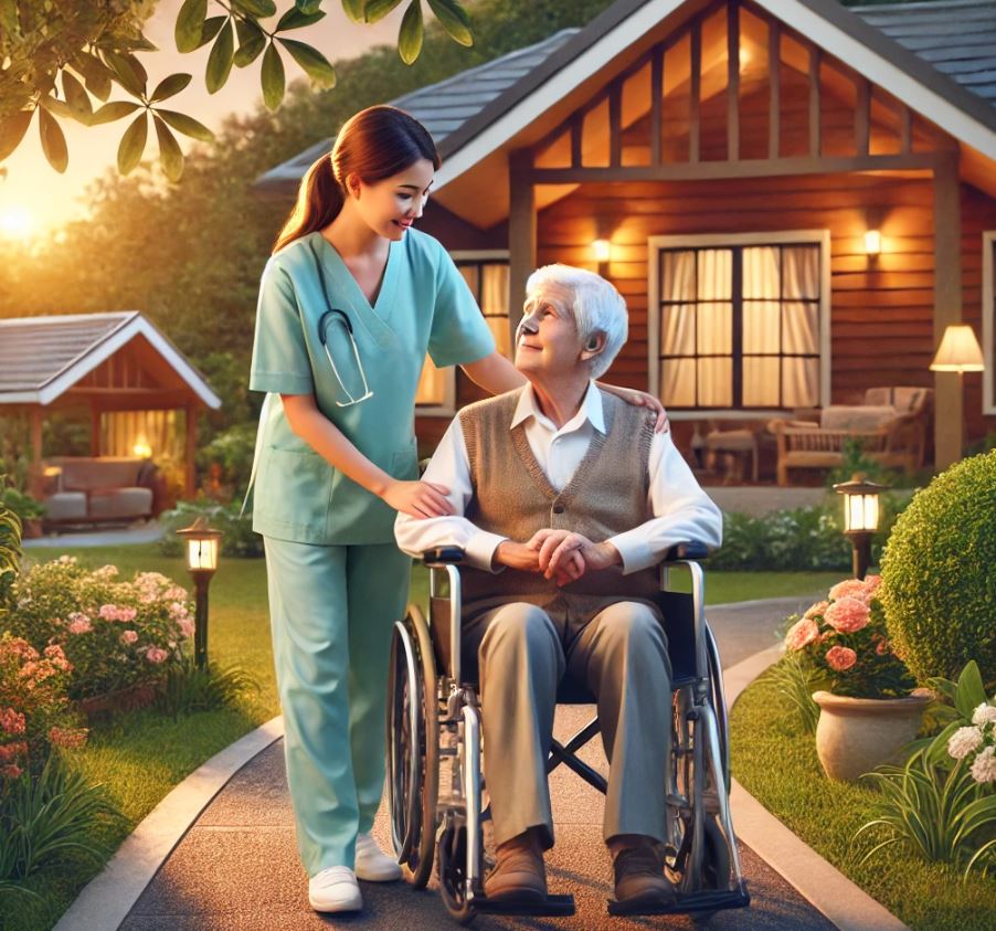 노인요양원에서 어르신을 돌보는 장면
