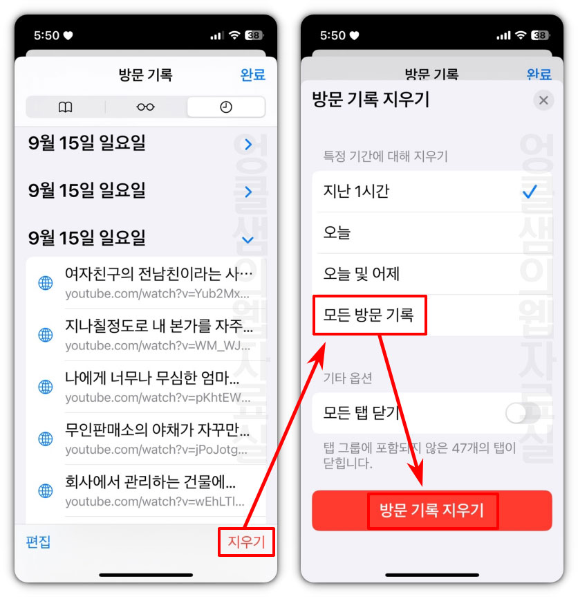 사파리 방문 기록 삭제