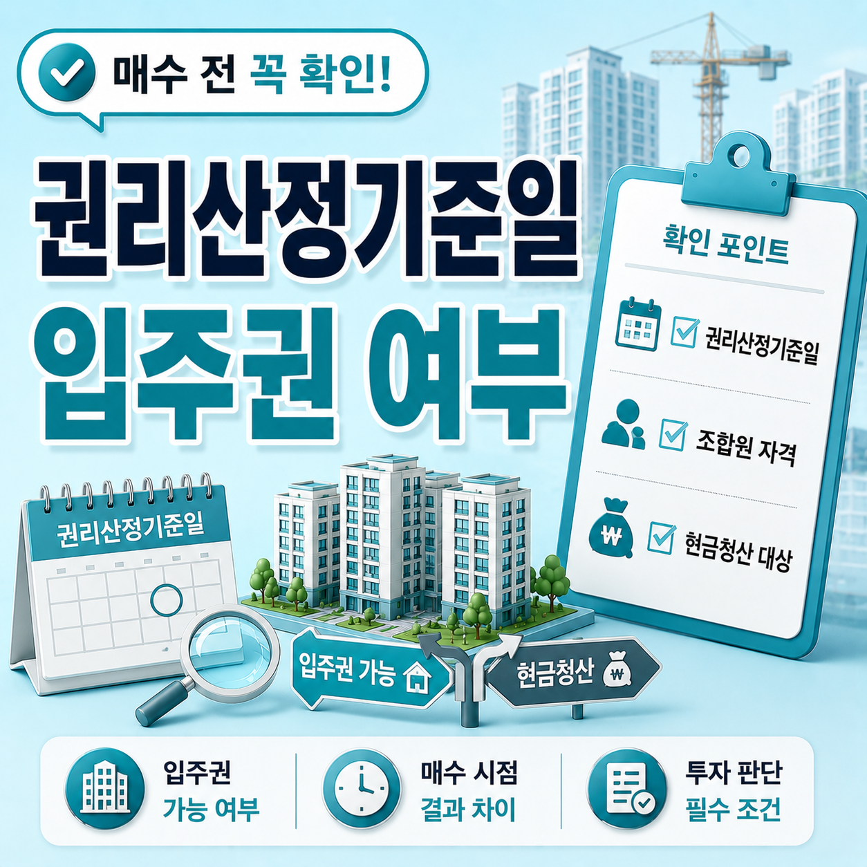 재건축 권리산정기준일 기준으로 입주권과 현금청산이 갈리는 조건 설명