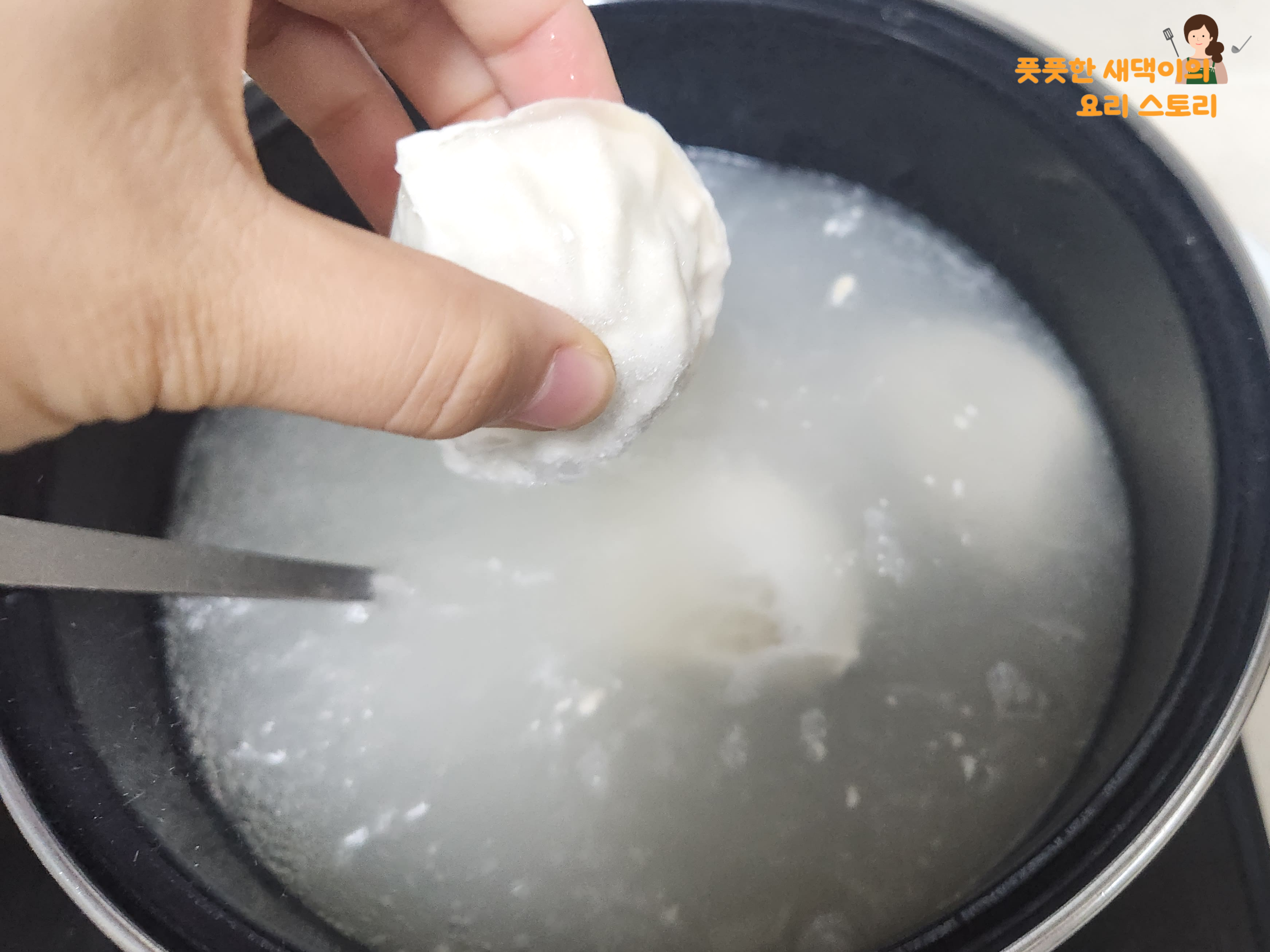냄비에 만두 넣기