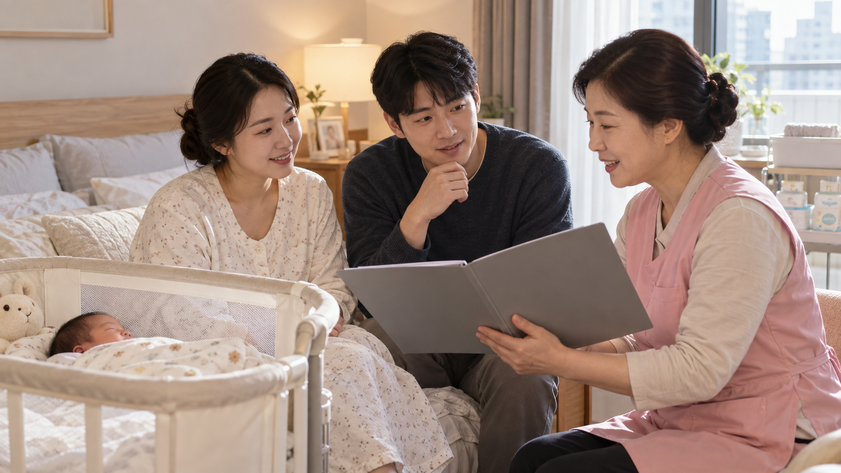 산모&middot;신생아 건강관리 지원 신청, 보건소 확인부터 제공기관 계약까지 상황에서 부모와 아이가 실제로 대처하는 생활 장면