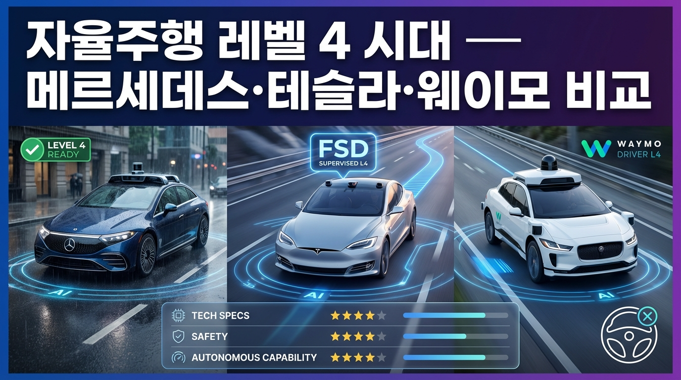 자율주행 레벨4 시대 — 메르세데스·테슬라·웨이모 비교