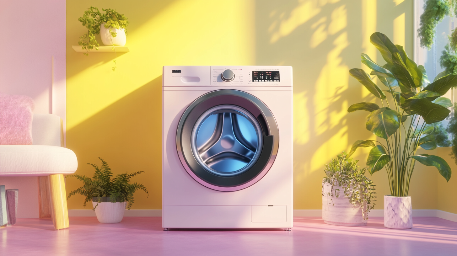 고급스러운 친환경 가정 환경에서 미래 지향적 기술을 선보이는 에너지 효율이 뛰어난 세탁기
