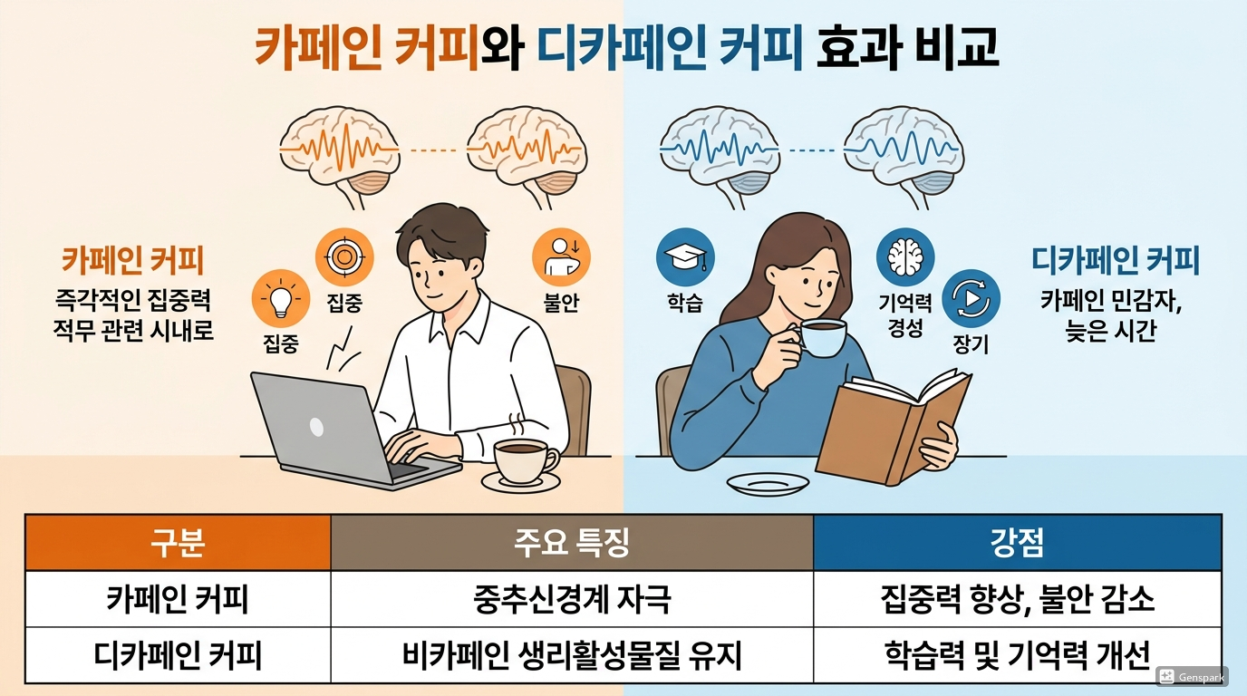카페인 커피와 디카페인 커피 효과 비교