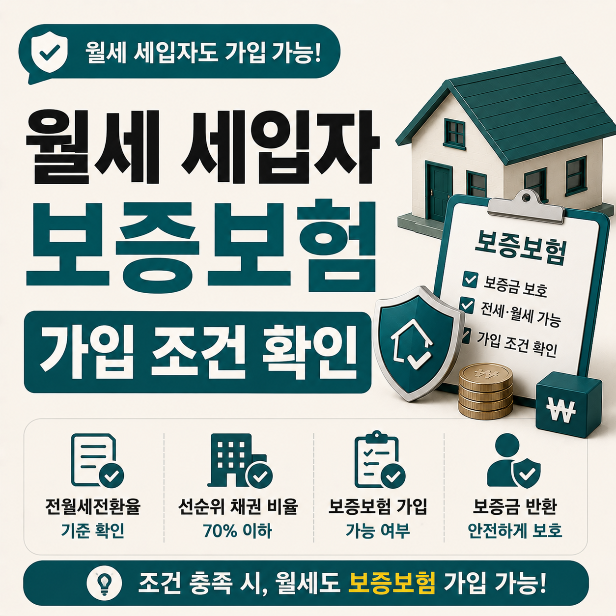 월세 세입자 보증보험 가입 가능 여부 조건 확인