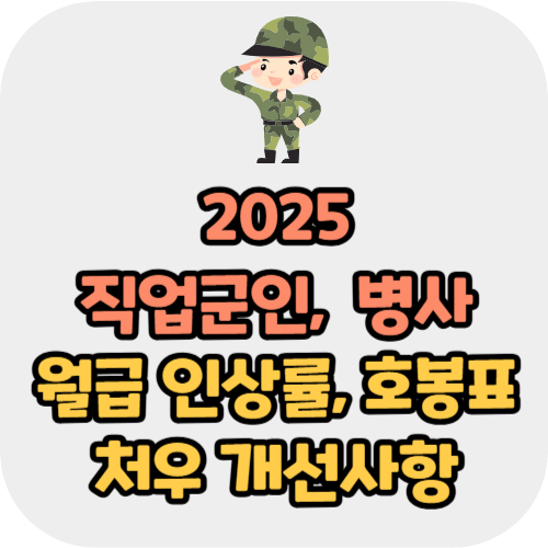 2025 군인 병사 월급 인상률 호봉표