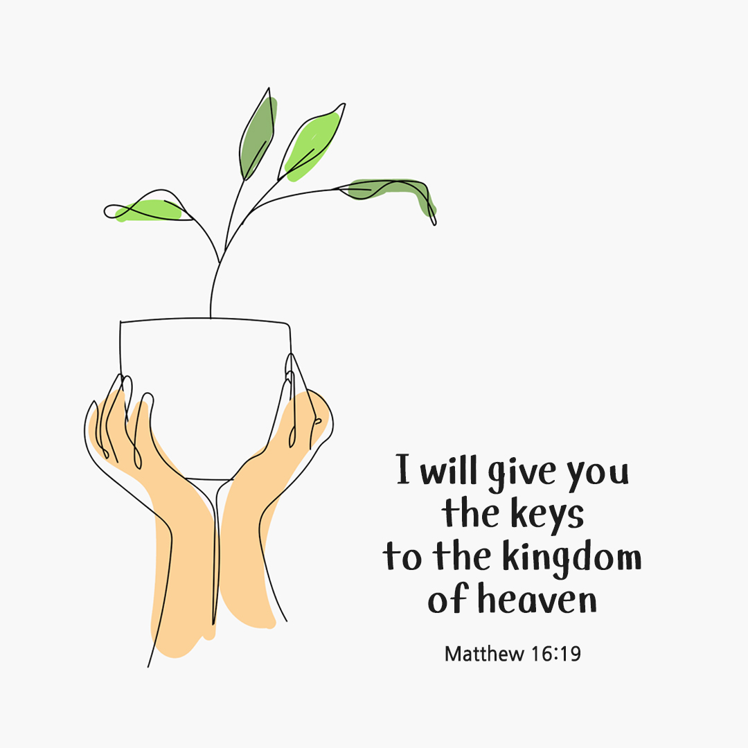 I will give you the keys to the kingdom of heaven. (Matthew 16:19) by pieonane Daily Bible quote image