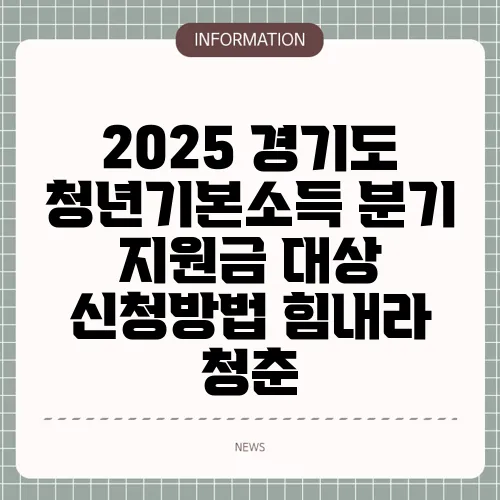 2025 경기도 청년기본소득 분기 지원금 대상 신청방법 힘내라 청춘