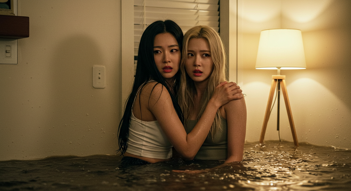 침수에 겁먹은 여자들