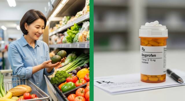 자연치료 생활습관 교정 vs 약물 치료 비교 개념 이미지