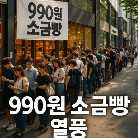 서울 강남 거리에서 990원 소금빵 팝업스토어에 입장하기 위해 줄을 서 있는 한국인 소비자들