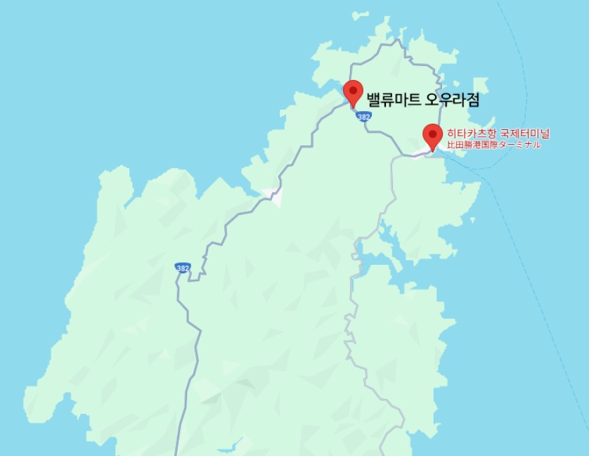 밸류마트 오우라점의 구글맵 위치