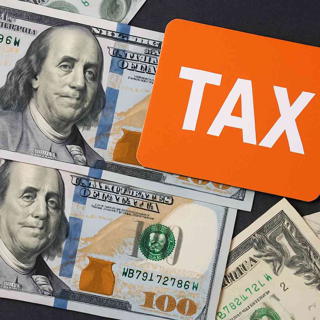 미국 달러 지폐와 주식 세금 신고 개념을 나타내는 이미지