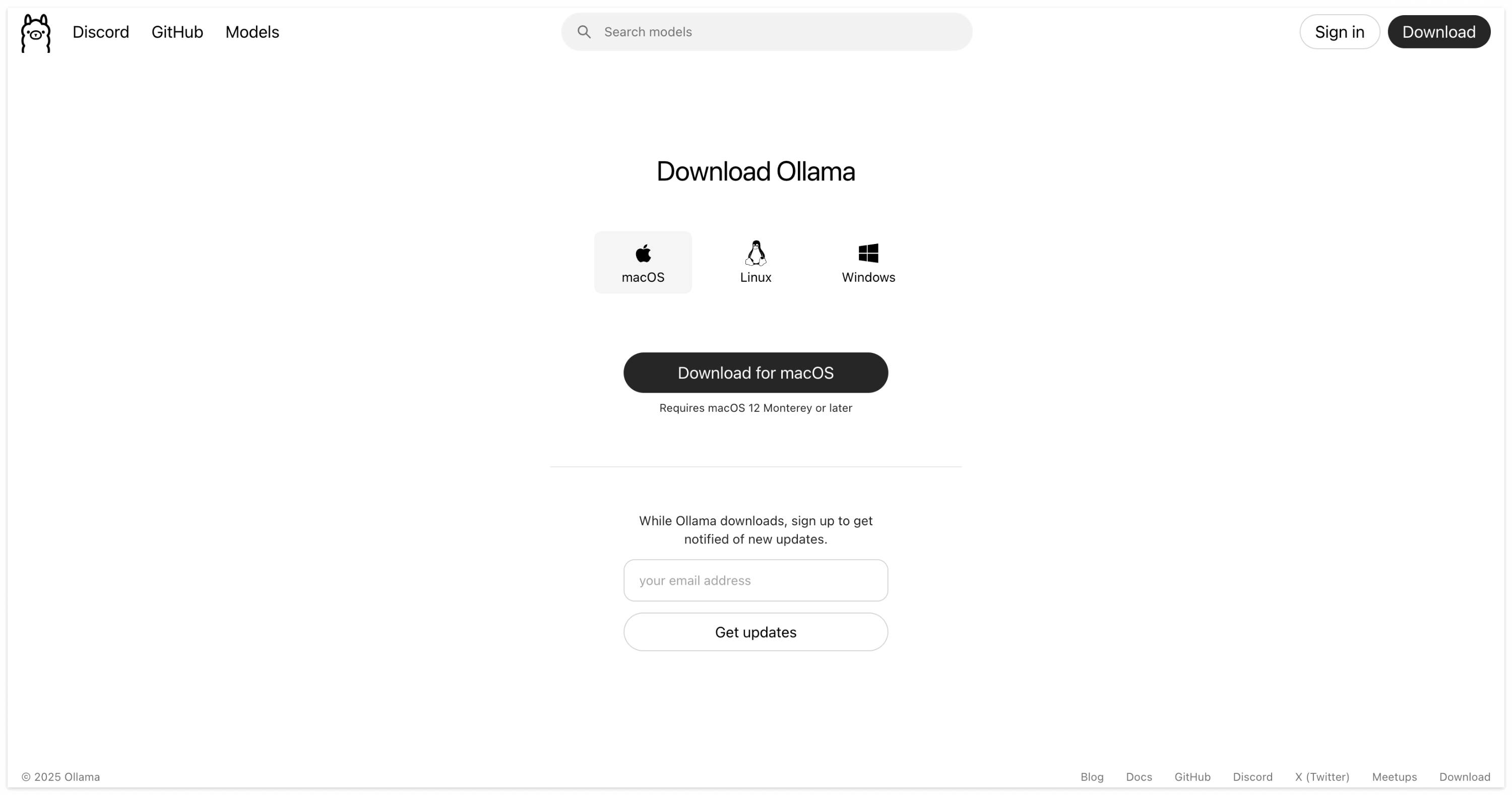 Ollama 설치를 위한 공식 웹사이트 ❘ https://ollama.ai
