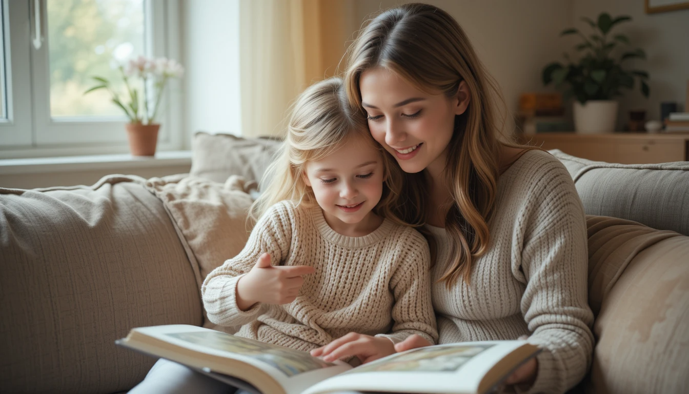 엄마와 아이가 함께 책을 보는 모습
