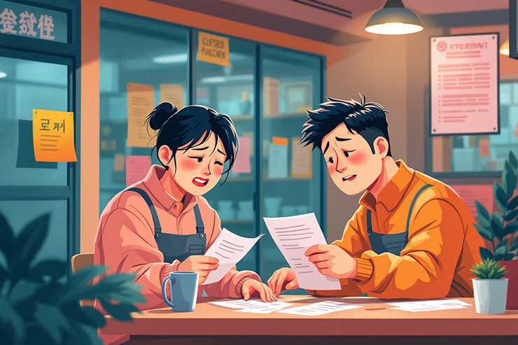 퇴직연금을 못 받은 근로자가 퇴직서류를 확인하는 모습