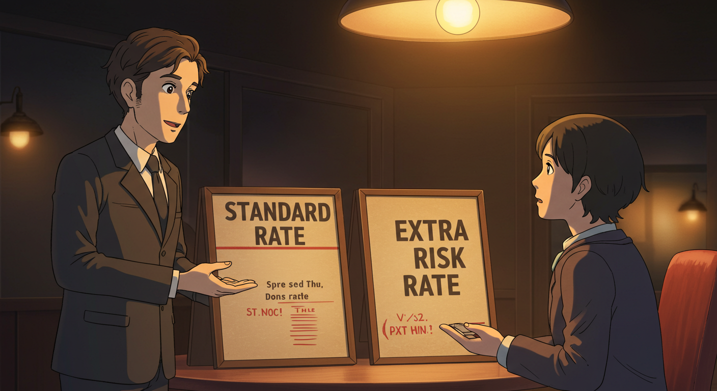 표준체와 할증 가입 차이를 상담받는 사람