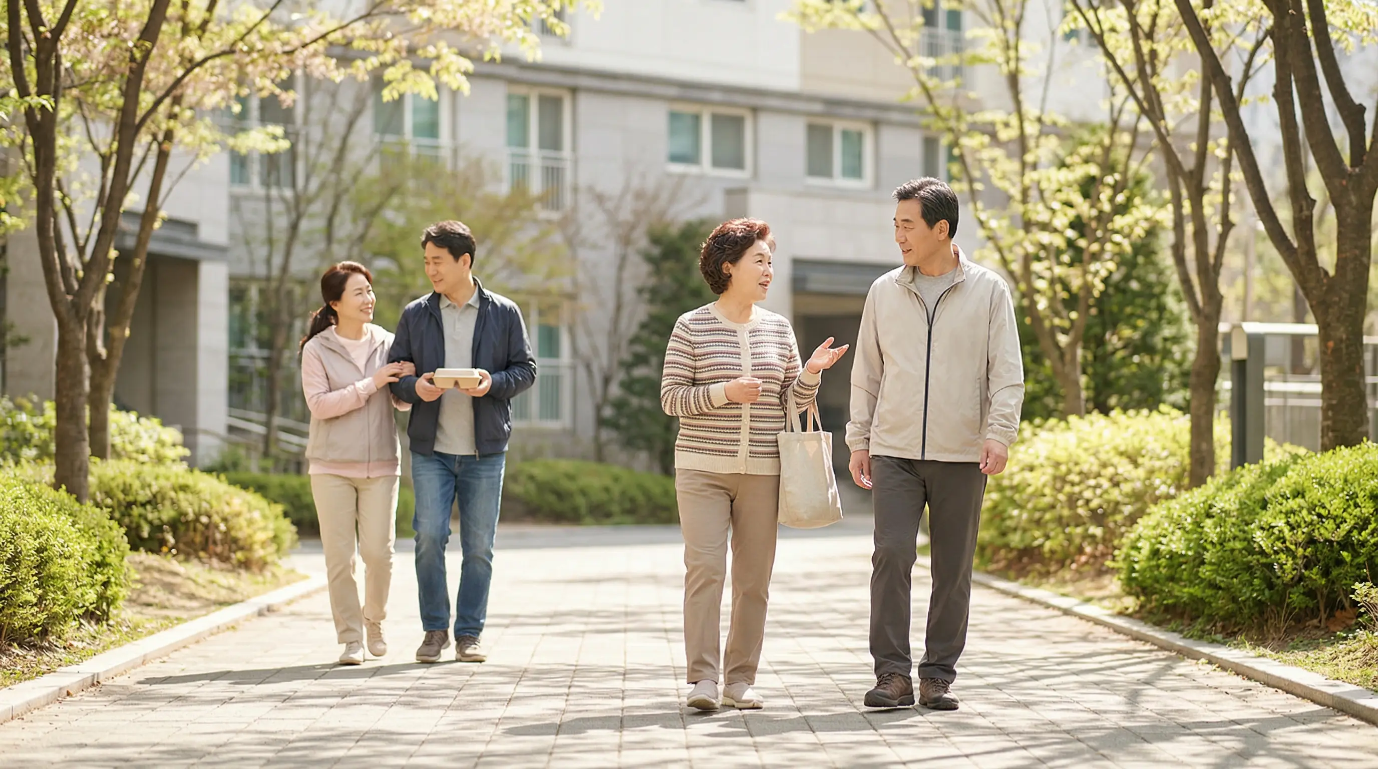 식사 후 가볍게 걷는 혈당 관리 실천 장면